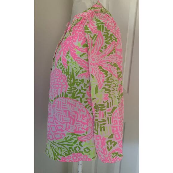 Lilly Pulitzer Elsa Silk Shirt Top Home Slice Pink Pineapple Small - Picture 3 of 6